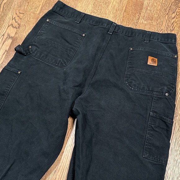 Carhartt Distressed Double Knee Loose Fit Washed Duck Canvas Black Pants Mens 40 - Picture 8 of 12